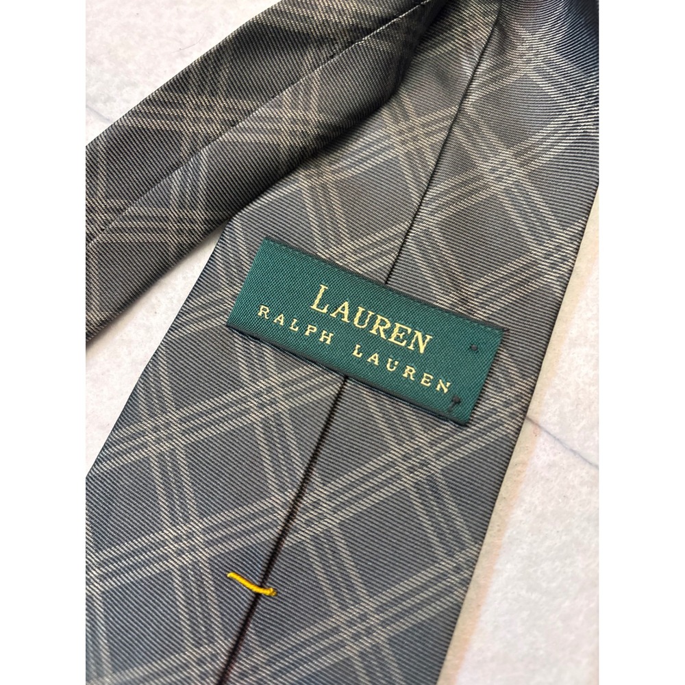 Lauren Ralph Lauren Mens Grey Plaid Silk Necktie Hand Finished RLL Logo Tie